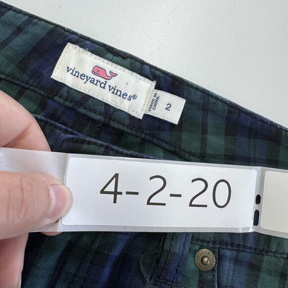 Vineyard Vines Pants Womens 2 Green Blue Plaid Slim Fit Stretch 2P0304 Preppy - Picture 3 of 8